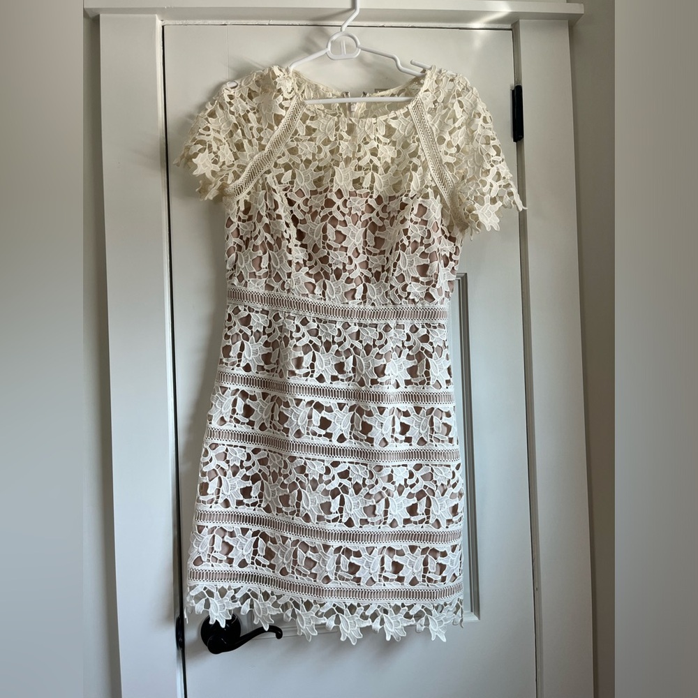 Eliza J white and nude lace dress